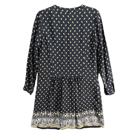 Garnet Hill Dress Womens XS Blue Floral Crepe Drop Waist Buttons Cottage Boho - Picture 5 of 16